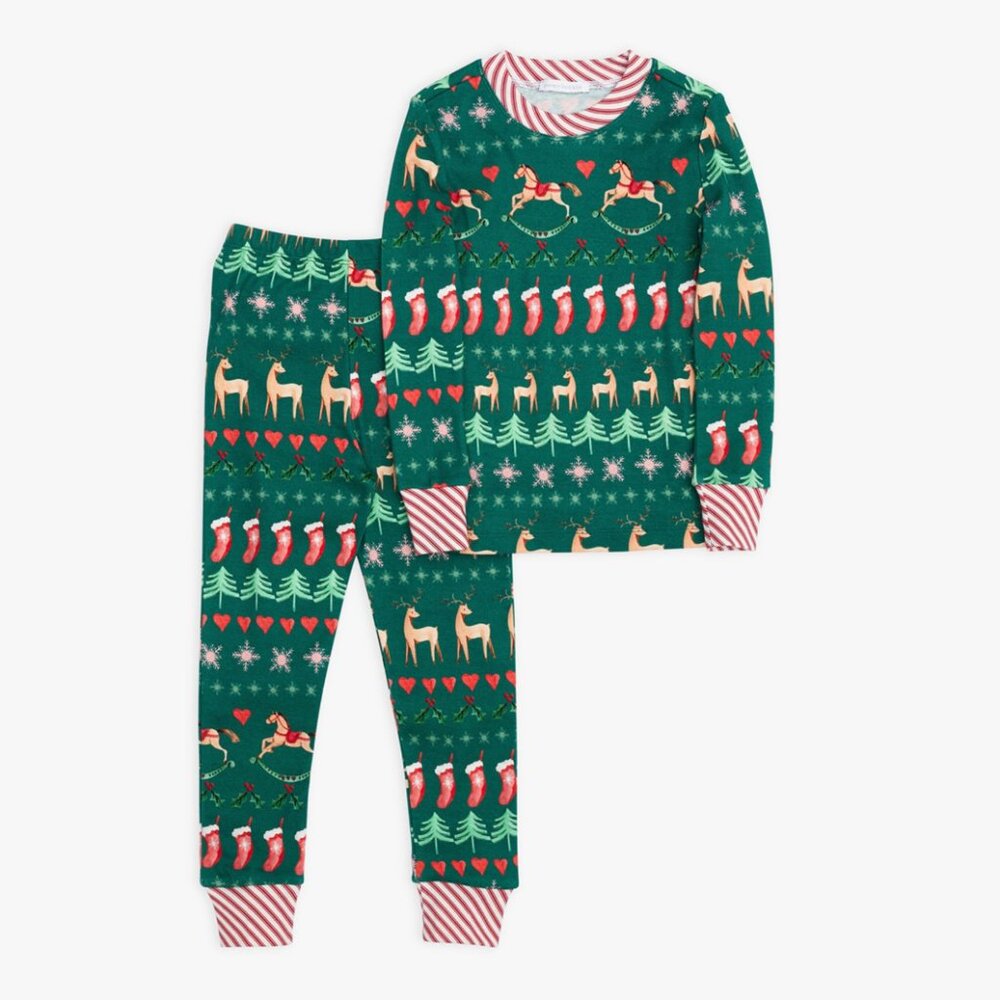Pottery Barn Green Fair Isle Organic Cotton Pajama Set 2T